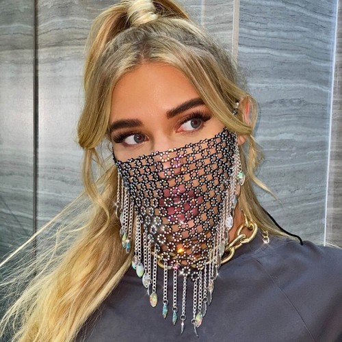 Crystal Mask with Black Fringe Rhinestones Face Masks for Dance Performances - Picture 7 of 10