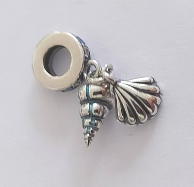 Sterling silver sparkle conch sea shell dangle bead Charm for European Bracelet