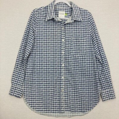 Lysse Blue White Plaid Relaxed Fit Long Sleeve Button Down Medium Office
