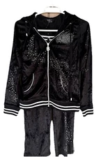 BCBGMAXAZRIA NWT ($140) 2pc Rhinestone Zip Up Hoodie/Capri Leg Pant Tracksuit M