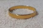 Vintage Monet © Gold Tone Bangle Bracelet Engraved Design Signed Band 2 Tone