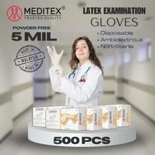 MEDITEX® Disposable Exam Latex Gloves Powder Free 5mil 500 PCS