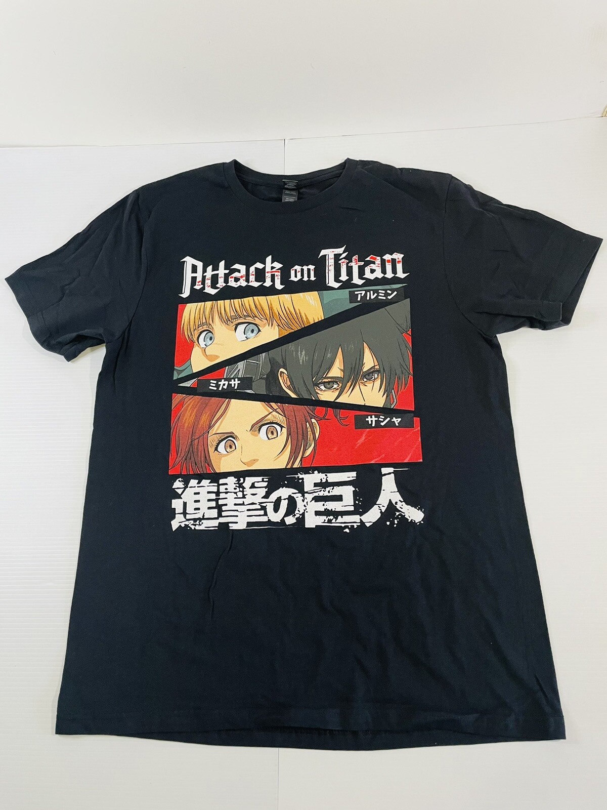 FILA Camicia nera Attack On Titan da uomo taglia media stampa errata braccio della morte record sul retro