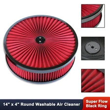 For SBC BBC 14" x 4" Round Red Washable Air Cleaner Assembly w/ Recessed Base