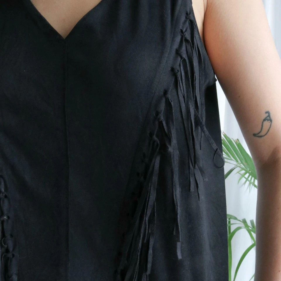 Black faux suede fringe top size S - Image 2 of 4
