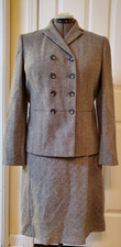 Ann Taylor 2PC Gray Herringbone Wool Blend DoubleBreasted Skirt Suit Size 12P/14