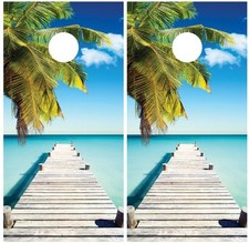 Beach Palm Tree 4 Ocean Cornhole Board Decal Wrap Wraps