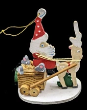 Vtg Schmid Emgee Ornament Santa with Wagon and Reindeer