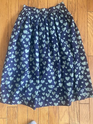 MOLO BLUE LOVE HEARTS COTTON MIDI SKIRT, US 13-14, 28 WAIST 29 LENGTH, Juniors
