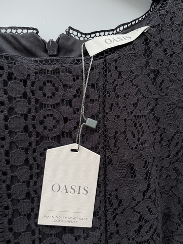Oasis Dark Charcoal Grey Lace 3/4 Sleeve Dress Size XL Bnwt - Picture 2 of 4