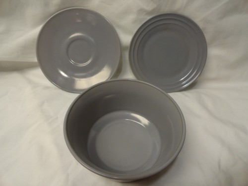Vintage Hazel Atlas Gray Moderntone Sierra Ware Melmac Melamine 3 pc set - Picture 2 of 2