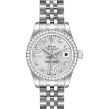 Rolex Datejust 26 Steel White Gold Sunburst Diamond Dial Ladies Watch 179384