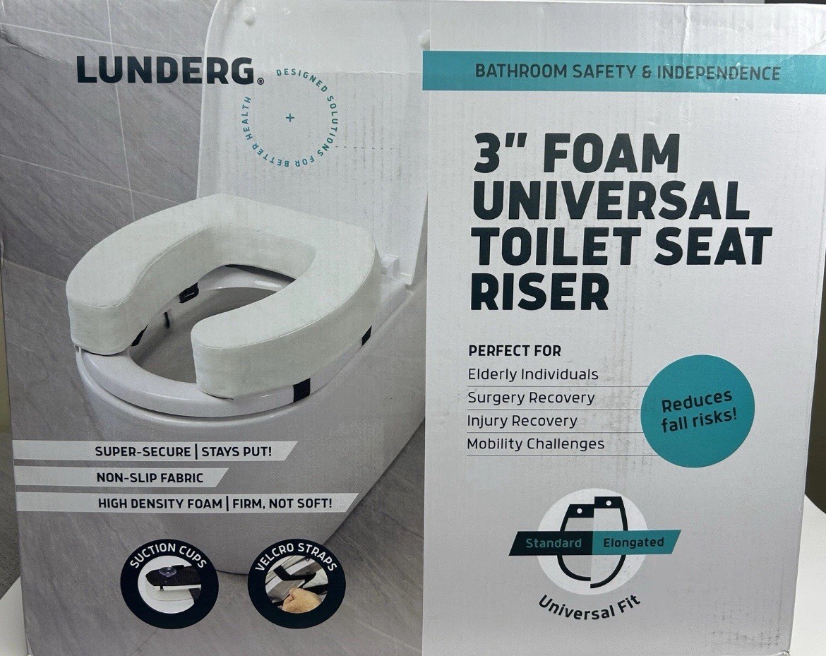 Lunderg Toilet Seat Riser for Seniors  Adds 3 Inches Universal Fit White NEW