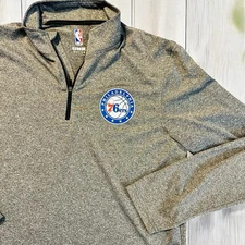 76ers NBA UNK Medium Heather Gray Long Sleeve Performance Shirt w/ Zip Collar