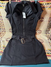 Vintage New GUESS Dress Zip Front Short Sleeve Collared Lynn Shirt Jet Black