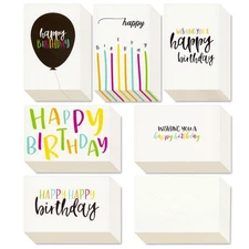 48 Pack Happy Birthday Blank Bulk Birthday Cards with Envelopes, 6 Designs, 4x6"