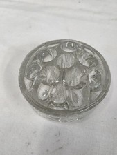 VTG Floral Frog Clear Glass 11 Hole Flower Holder footed 3" diameter