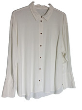Ivory Linen Blend Long Sleeve Tunic Shirt Blouse Top UK Plus Size 18-20 'C5