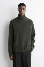 BNWT COS MEN CHUNKY CASHMERE FUNNEL-NECK JUMPER - Green - Size Medium
