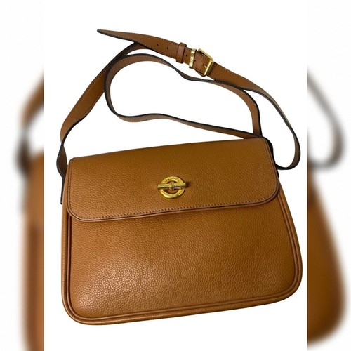 CELINE Vintage Flap Shoulder Bag Cognac Brown Grained Leather Gold Lock France