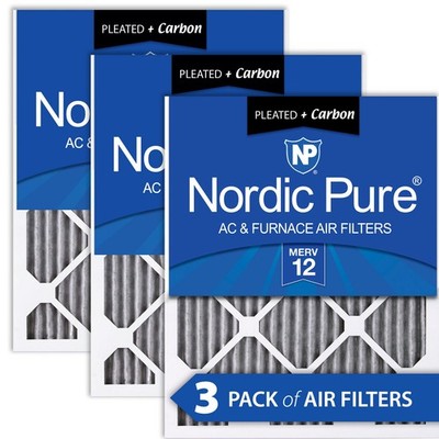 12x24x1 (11_1/2x23_1/2) Furnace Air Filters MERV 12 Pleated Plus Carbon 3 Pack