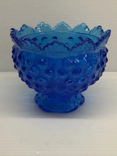 Vintage Fenton Dark Blue Glass Hobnail Centerpiece Candle Holder Nice Exc. Cond.
