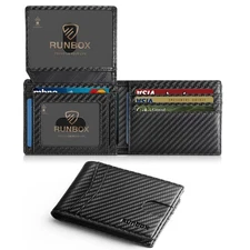 Men's Wallets 15 Card Holder Slim Rfid Leather 2 ID Window With Gift Box Men'...