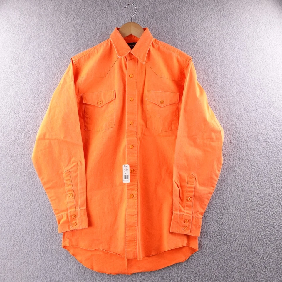 Camisa Western Vintage Wrangler Hombres 14 1/2 33 Calce Regular Naranja Manga Larga EE. UU. Foto 2 de 4