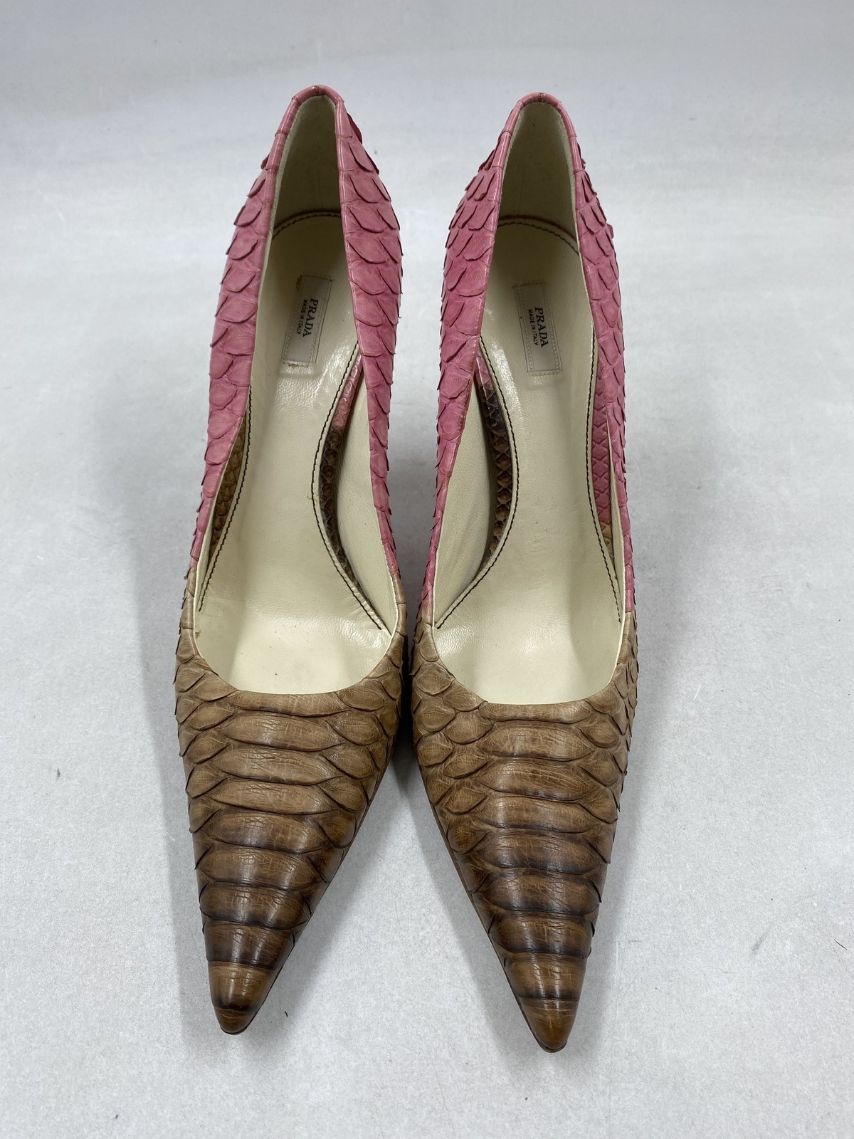 Prada Python Leather Pink Brown Pointed Toe Pumps… - image 2