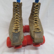 Vintage Riedell Tan Suede Roller Skates Size 4 Plate