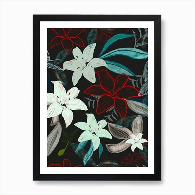Dschungelkrieger exotische Lilie Hand Pai gerahmtes Wandbild Poster Leinwanddruck Bild