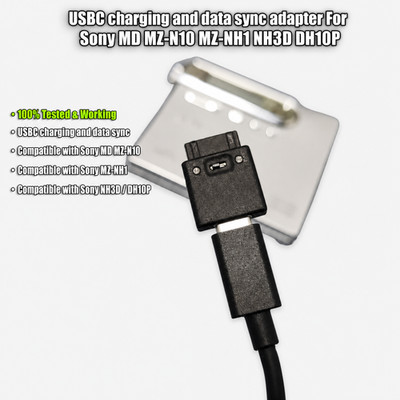 USBC charging and data sync adapter For Sony MD MZ-N10 MZ-NH1 NH3D DH10P