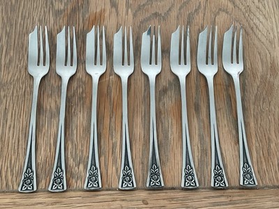 Oneida Set 8 Kuchen-/Gebäckgabeln - Pasadena Edelstahl Northland Black Accent Rose