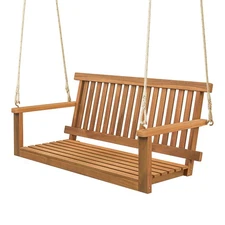 2-Person Acacia Wood Outdoor Porch Swing Patio Hanging Bench Chair Natural