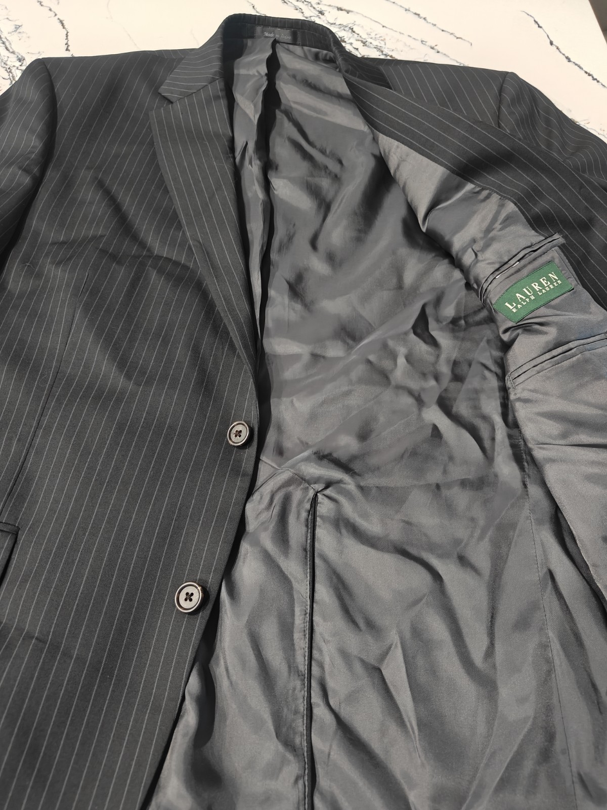 Lauren Ralph Lauren Black Pinstripe Wool Blazer Sport Coat Suit Jacket 46R