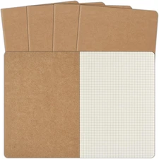 5 Pack A5 Kraft Notebooks Bulk, 8.15X5.5 Inches Graph Paper Journaling Notebooks