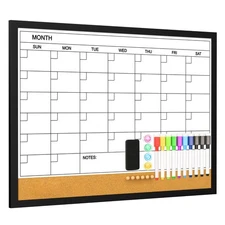 Large Monthly Whiteboard Calendar with Cork for Wall, 24" x 18" Dry Erase Boa...