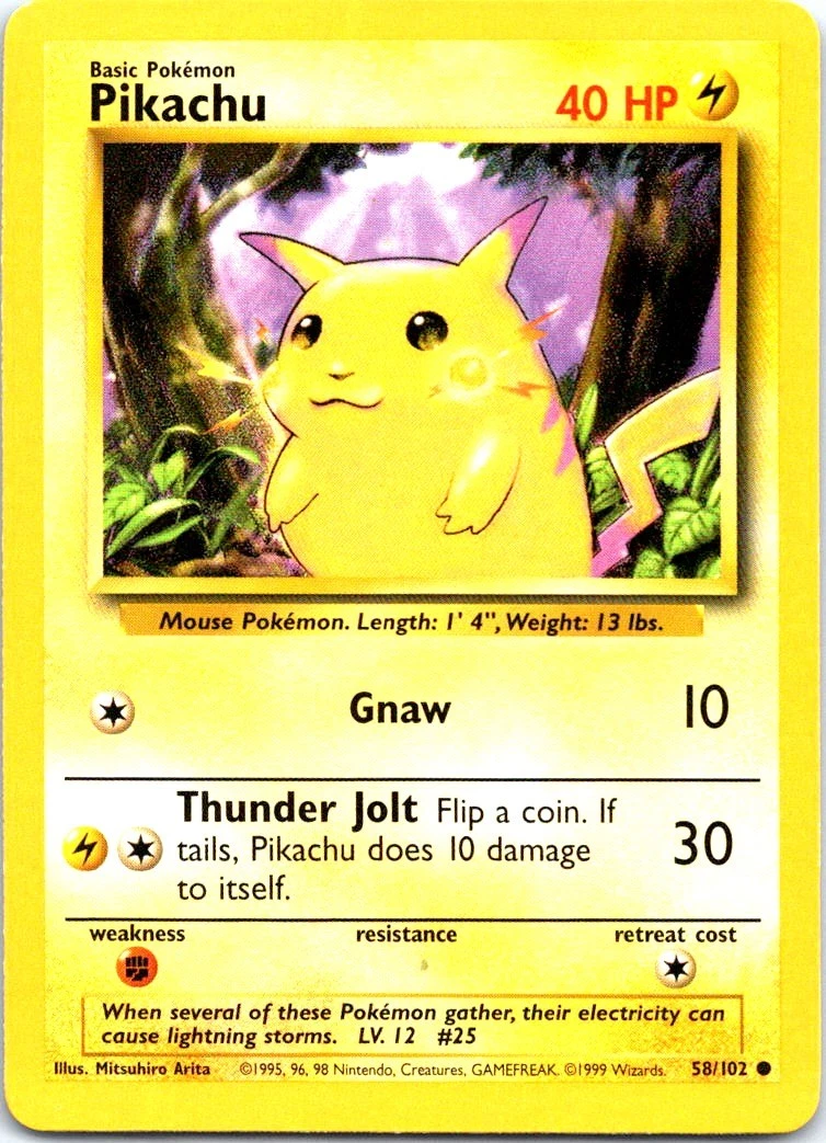 Pikachu Pokémon TCG Individual Trading Card Games Base Set in