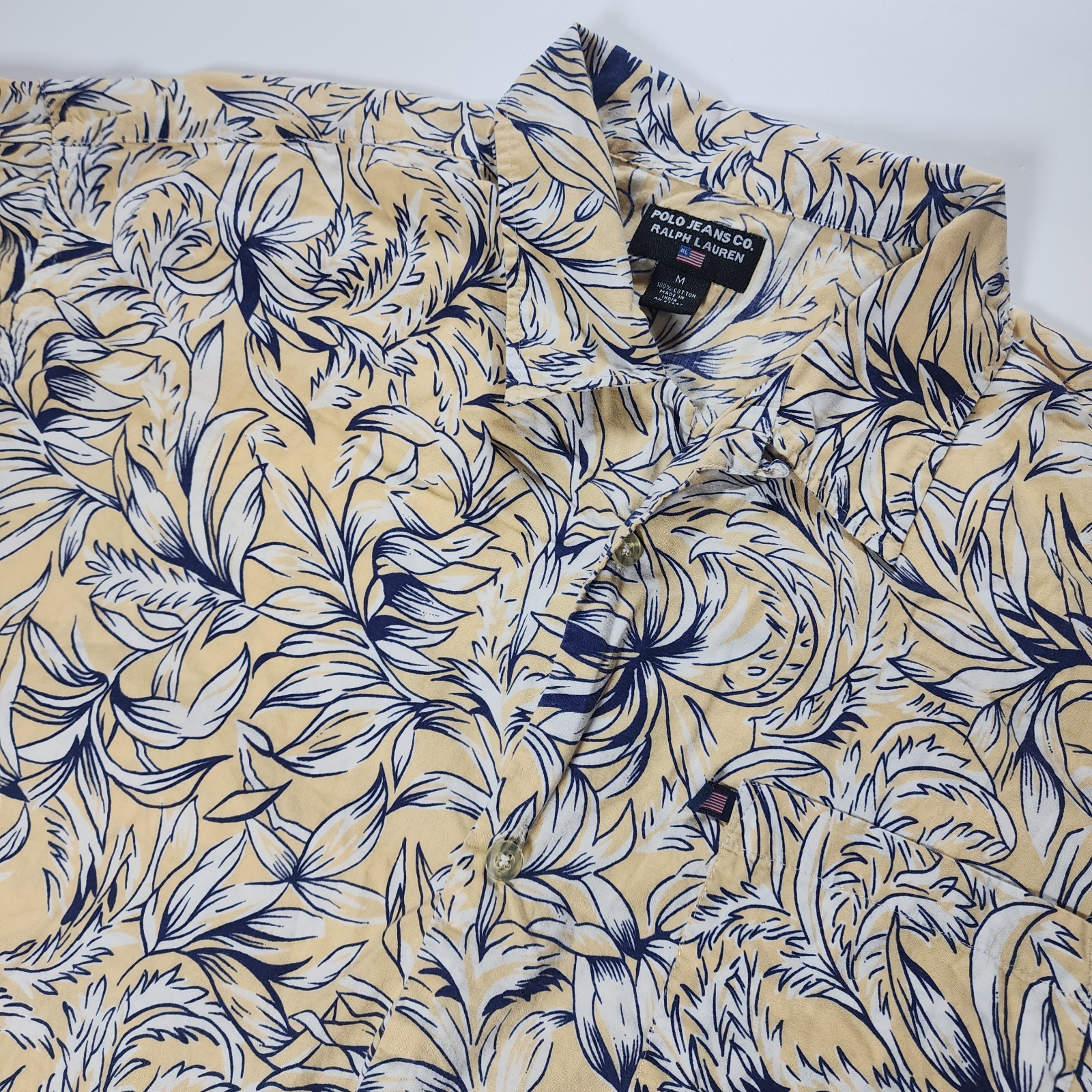 Ralph Lauren Camp Shirt Mens M Loop Collar Floral Pattern Hawaiian Vintage 90s