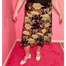 90s Vintage Boho Earth-tone Leaf Skirt XL