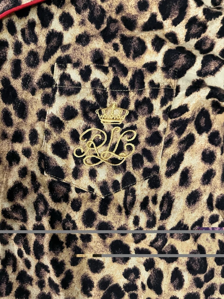 Lauren Raplh Lauren Leopard Print Red Trim Cotton Pajama Set Small - Image 3 of 4