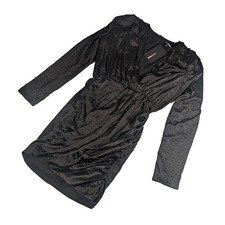 Fashion Nova Lets Shine Mini Dress Size S Black Rhinestone Studded Ruched Long S