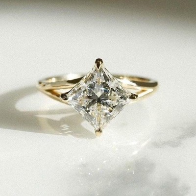 14K Solid Gold Princess Cut Moissanite Engagement Ring Split Shank Solitaire Her