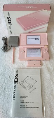 Nintendo DS Lite Coral Pink Console w/ Charger, Box, Manual, Stylus