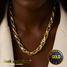 Gold Belcher Jewellery Set Heavy Chucky Chain 18ct Plated Women Men Gift NEW UK