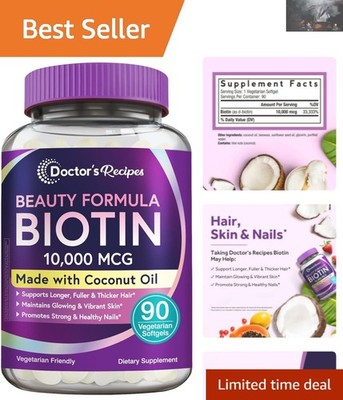 Non-GMO Biotin 10,000 mcg: Hair Growth, Skin & Nail Support - 3  Supply