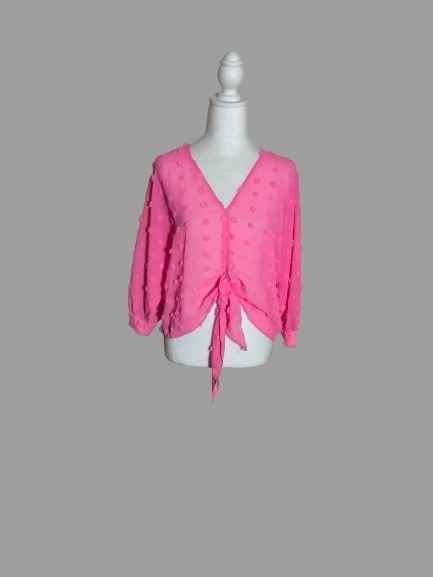 ZARA LIGHT FUCHSIA SEMI-SHEER TEXTURED TIE TOP BLOUSE SIZE XS Daring Whimsical image 7