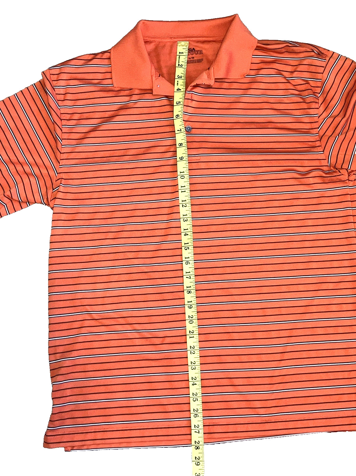 PGA Tour Mens Medium Orange White Striped Short Sleeve Golf Polo Shirt image 6