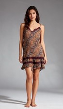 Victoria  s Secret Paisley Lace Trim Slip Dress L Asymmetrical Hem Sleepwear