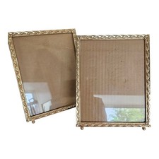 2 Vintage Gold Tone Metal Photo Picture Frame Easel Slide Back 8x10